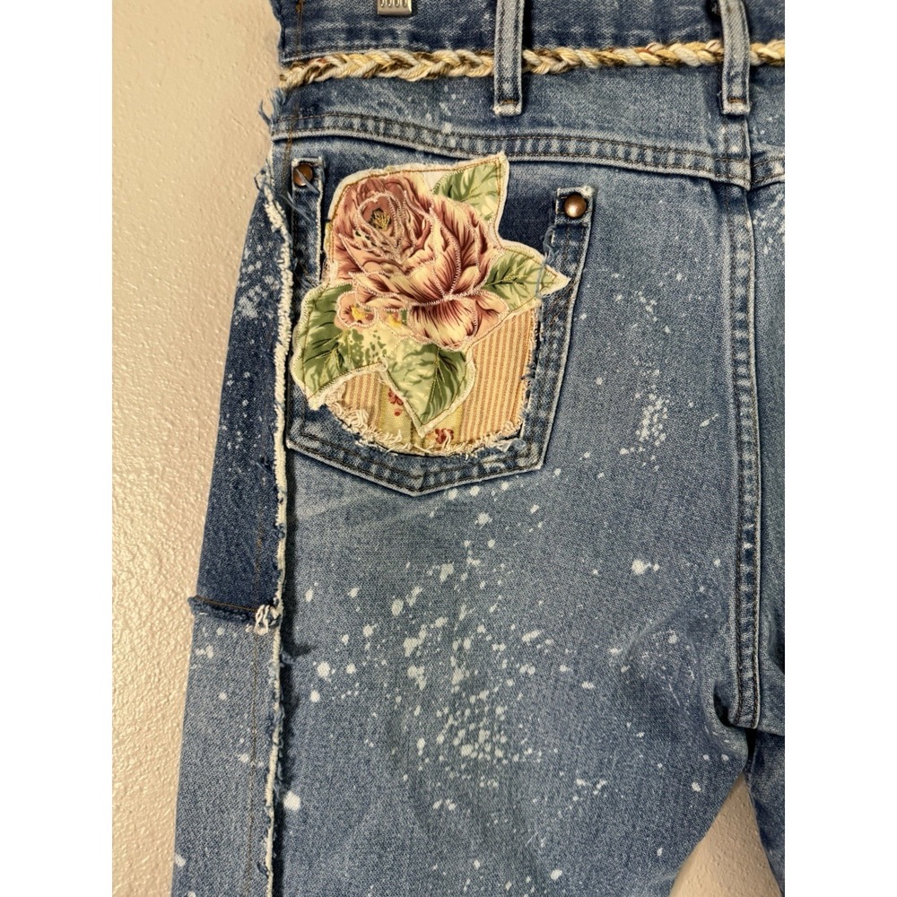 OOAK Upcycled Wrangler Jeans Whimsigoth Boho Lagenlook Reworked Denim Distressed - Picture 7 of 16
